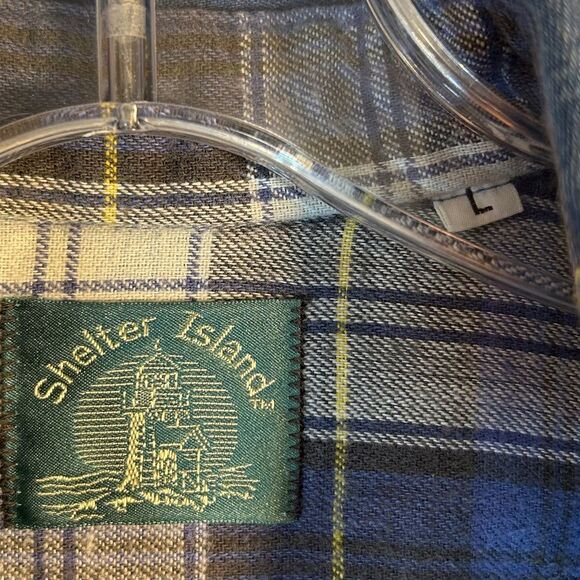 SHELTER ISLAND MENS FLANNEL SHACKET LARGE BLUE DENIM COAT EVERYDAY OUTDOORS - Picture 2 of 8